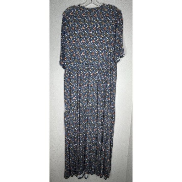 Boden Maxi Dress US 16/18 Tiered Wrap Jersey Blue Orange Yellow Boho Botanic - Picture 2 of 10